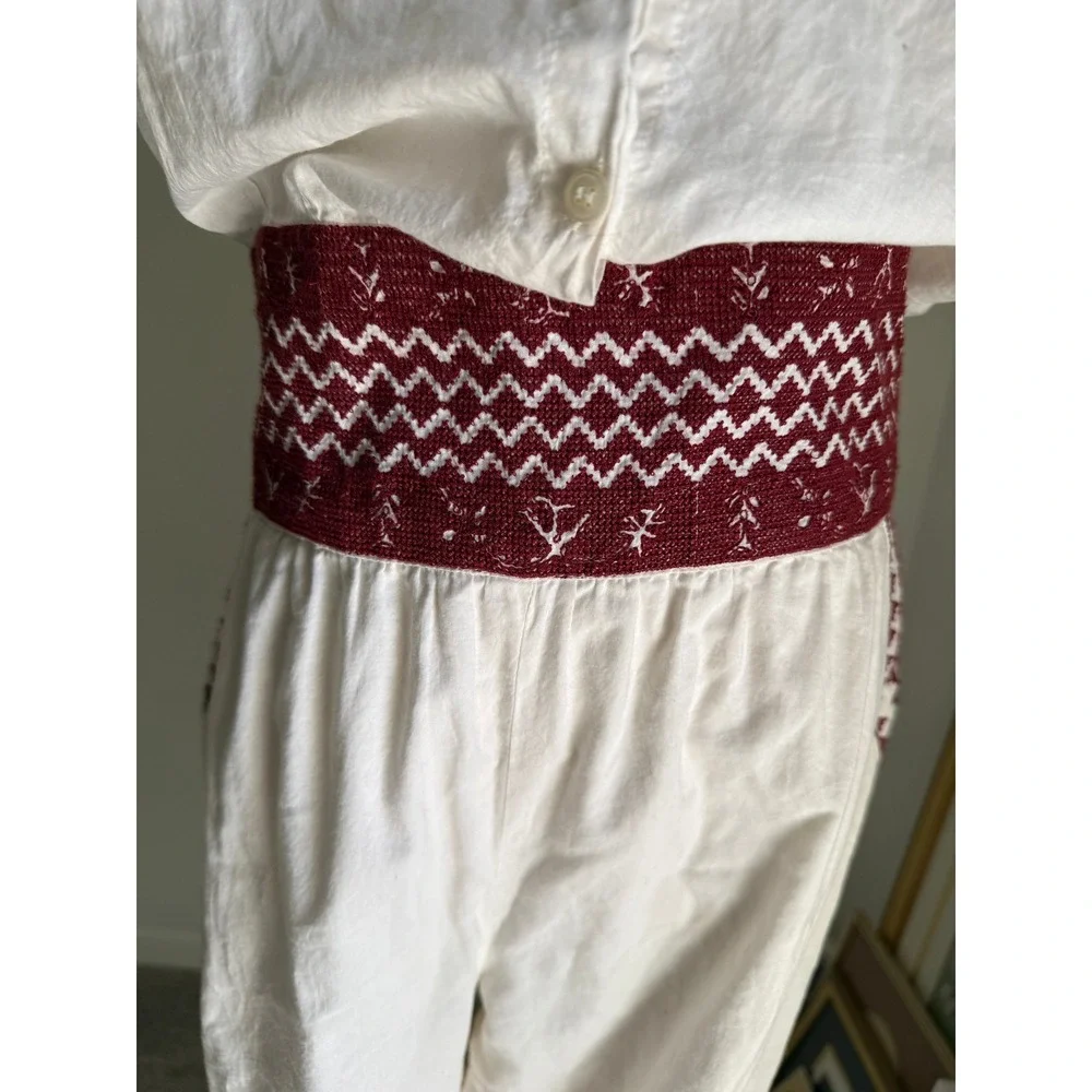 Flannel Austrailia Burgundy Cream Embroidered Cotton Jumpsuit Boho Chic Small - Picture 4 of 15